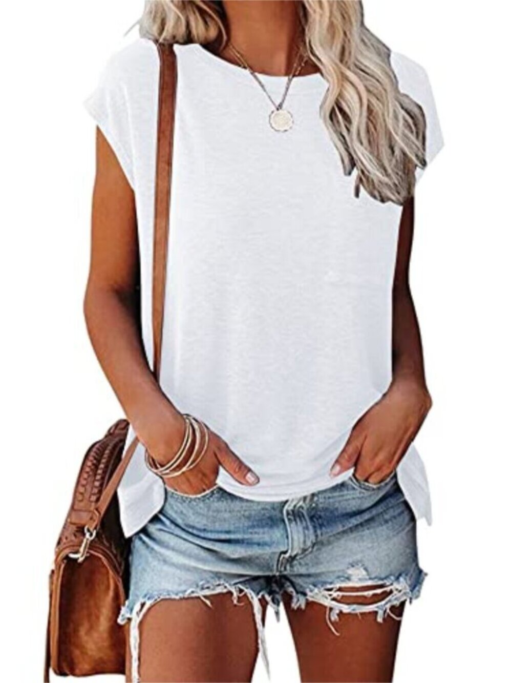 Solid Loose Fit Pocket Tunic Cap Sleeve Top - Picture 6 of 9